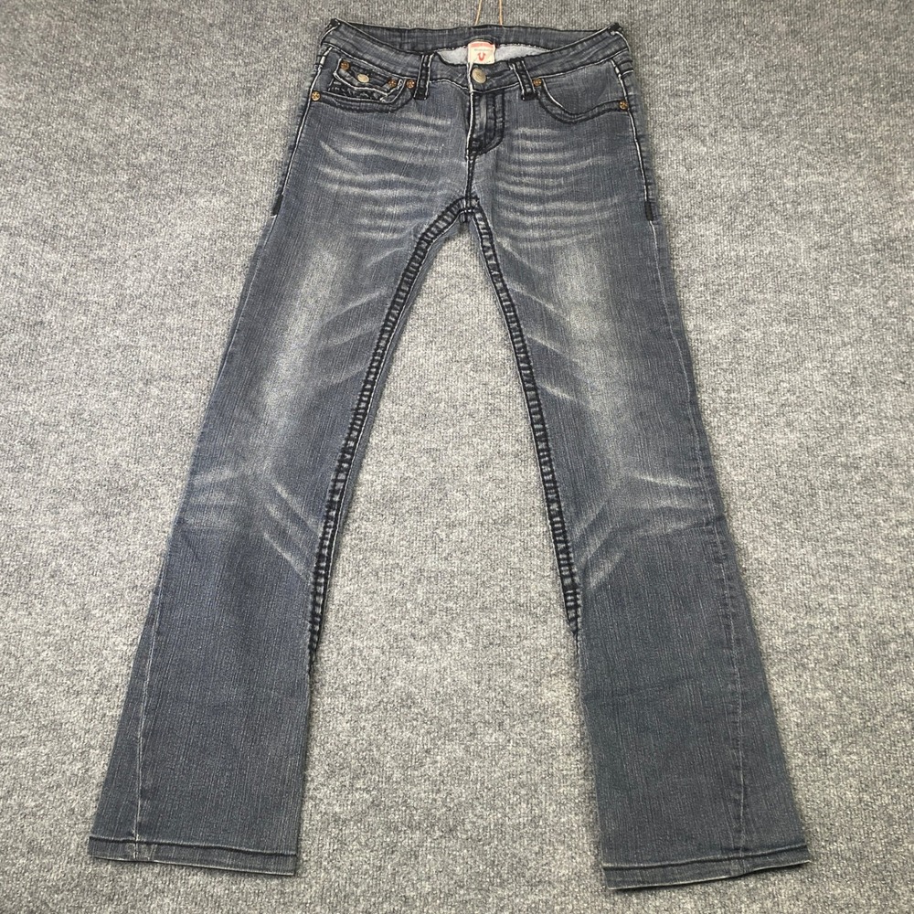 True Religion Joey Flare Jeans Womens 29 Dark Wash Contrast Stitch Y2K 04503 USA
